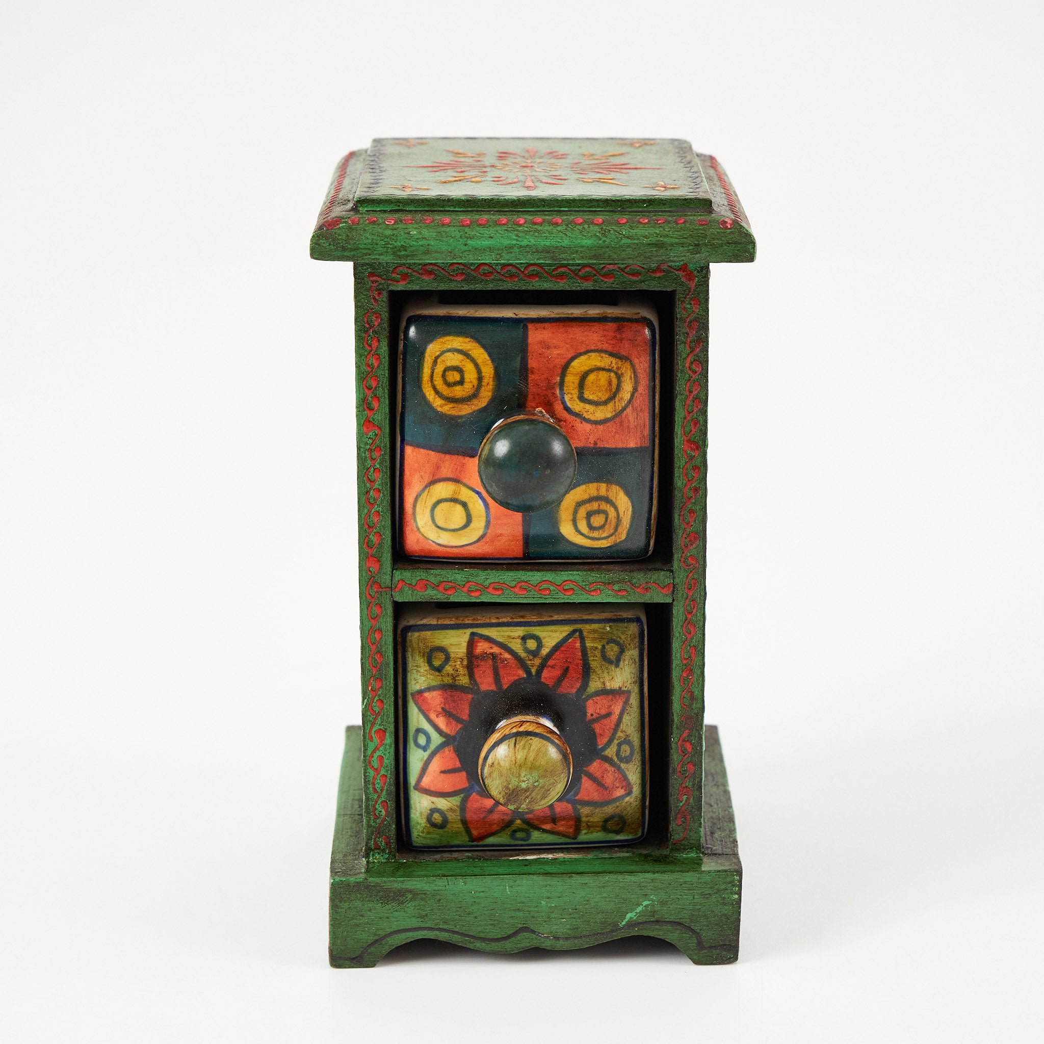 Cutiuta din Lemn cu 2 Sertare Ceramice