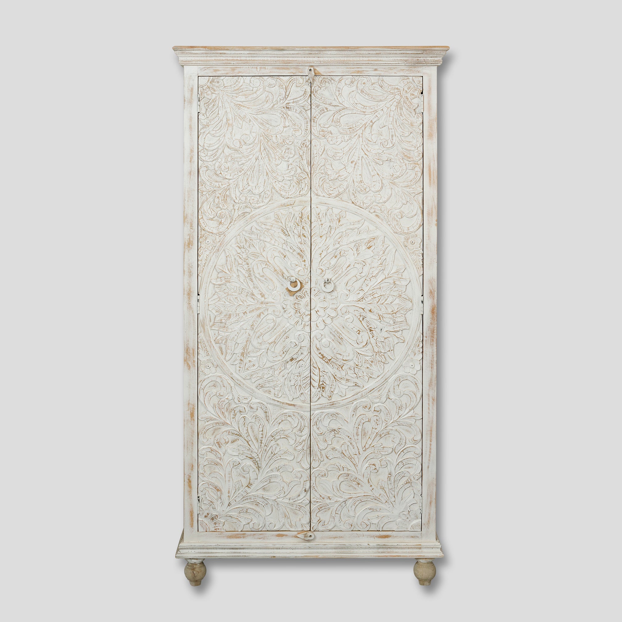 Dulap Alb din Lemn Sculptat