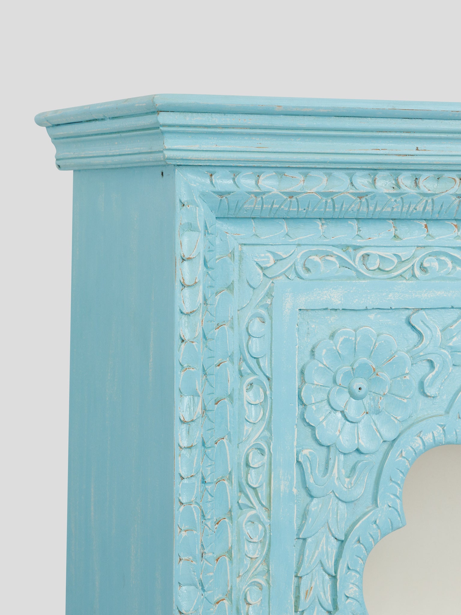 Raft din Lemn Sculptat Alb - Albastru