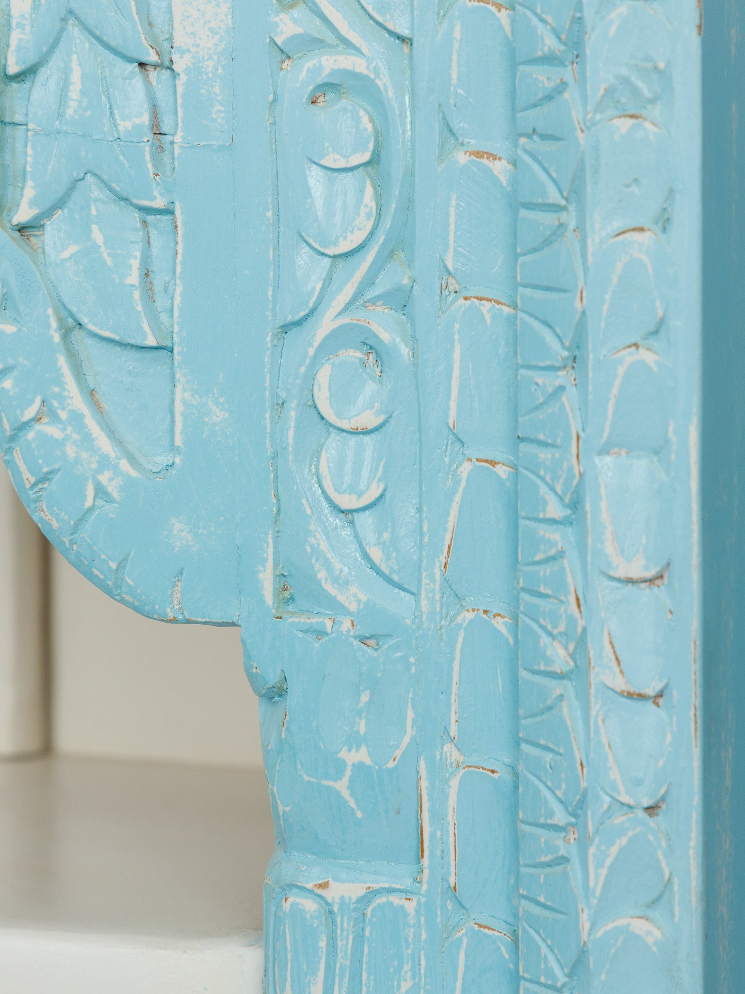 Raft din Lemn Sculptat Alb - Albastru