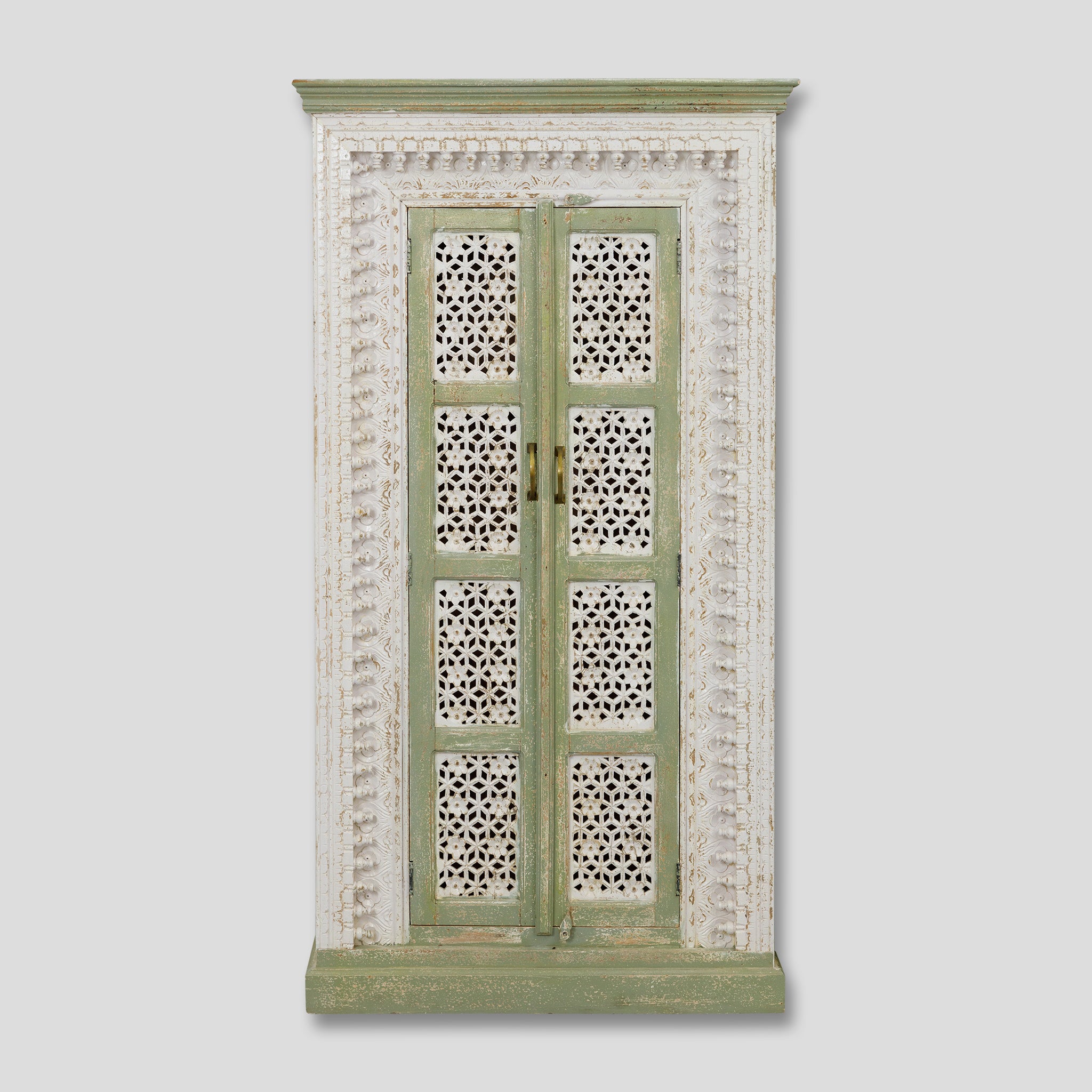 Dulap din Lemn Sculptat Alb - Verde