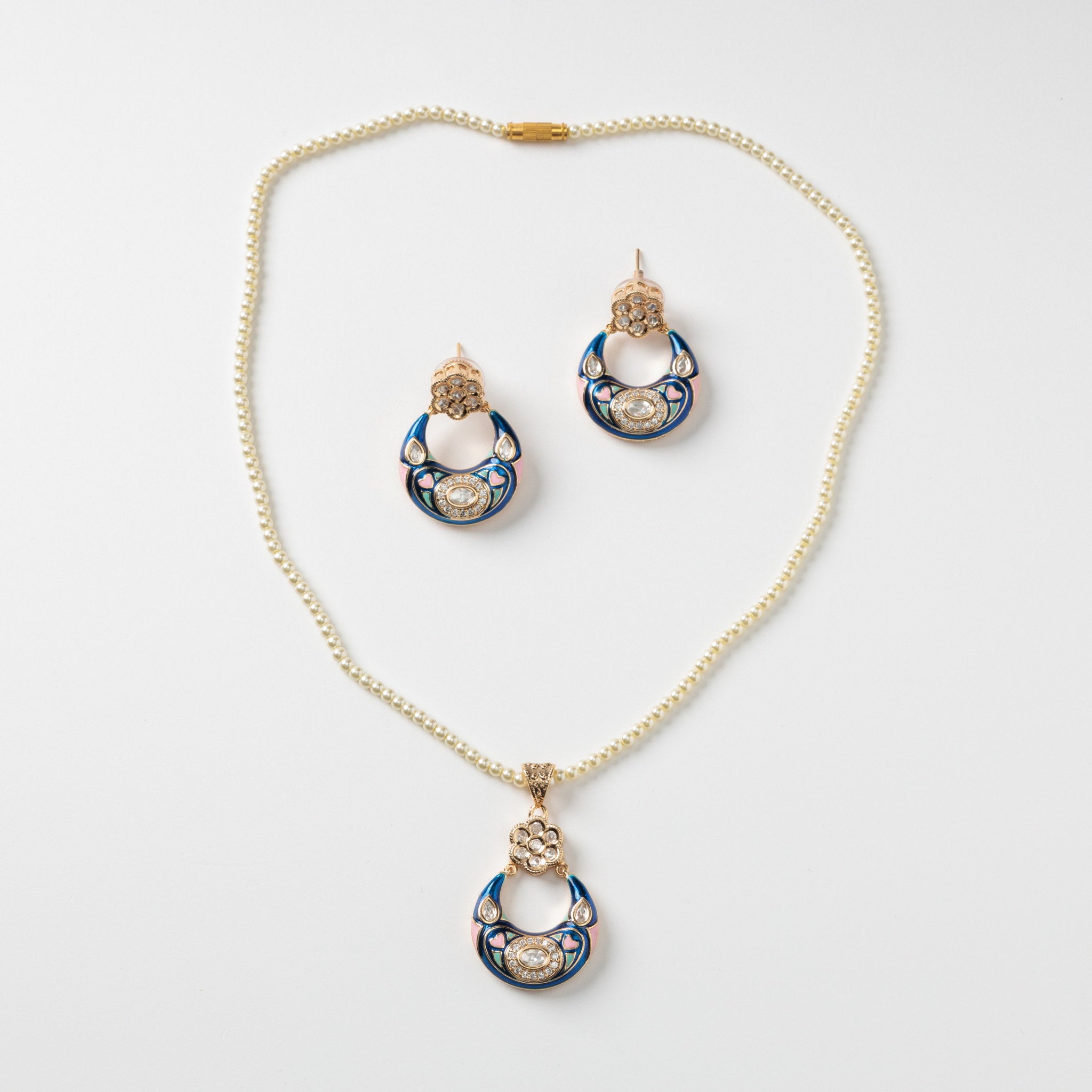 Set colier si cercei cu perle, email si zirconiu