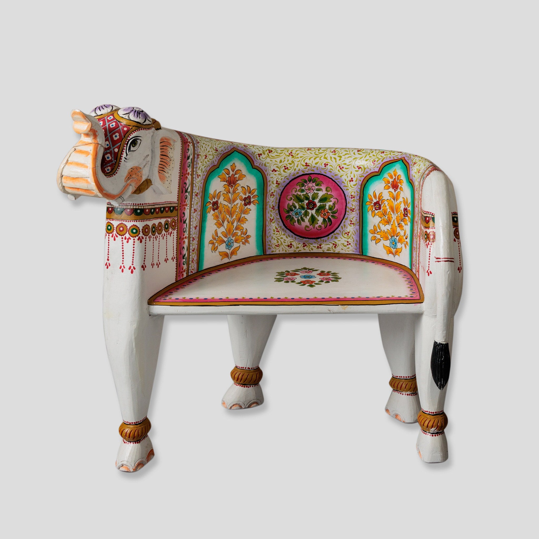 Banca Elefant din Lemn Pictat