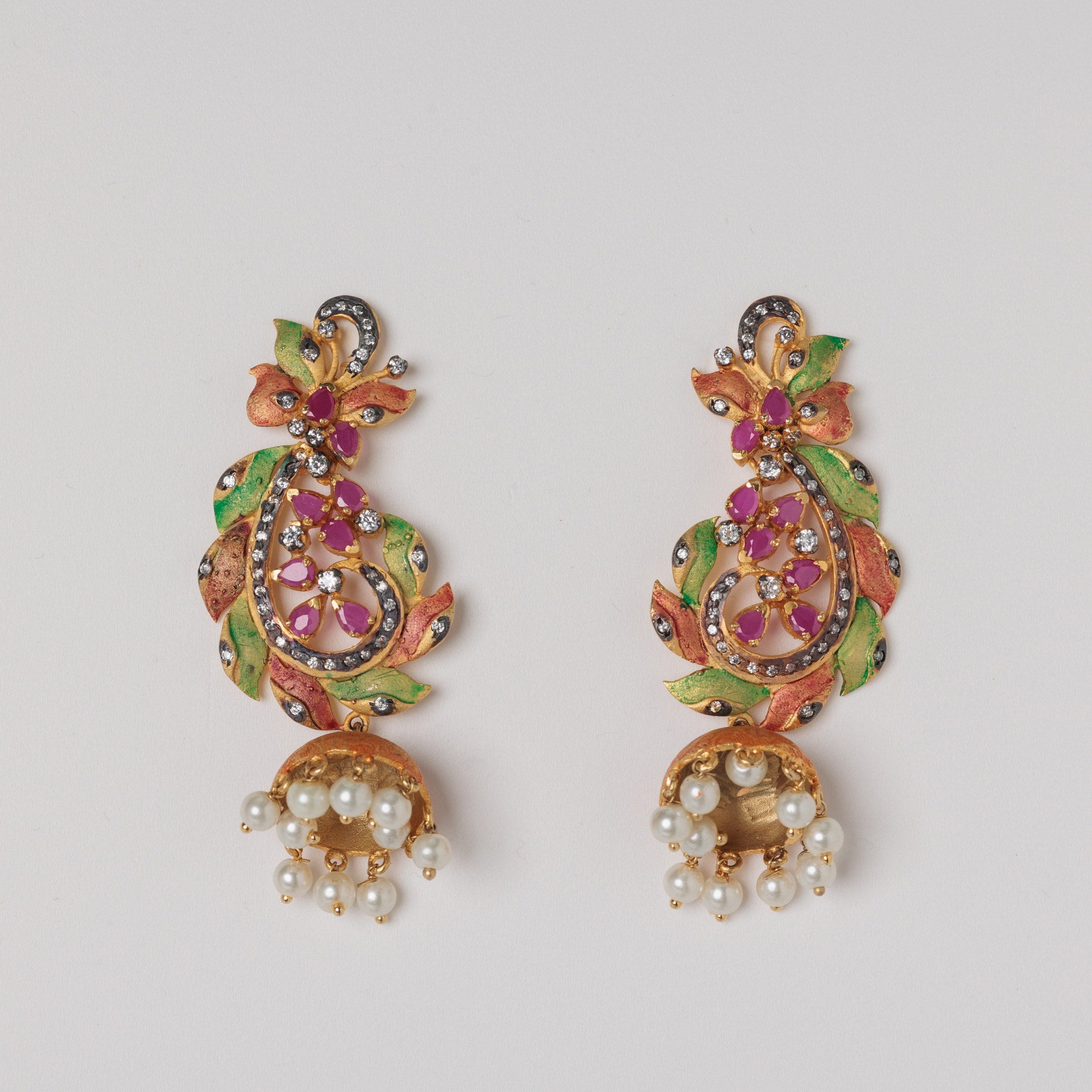 Cercei Viu colorati cu Rubine Sintetice, Zirconiu și Perle