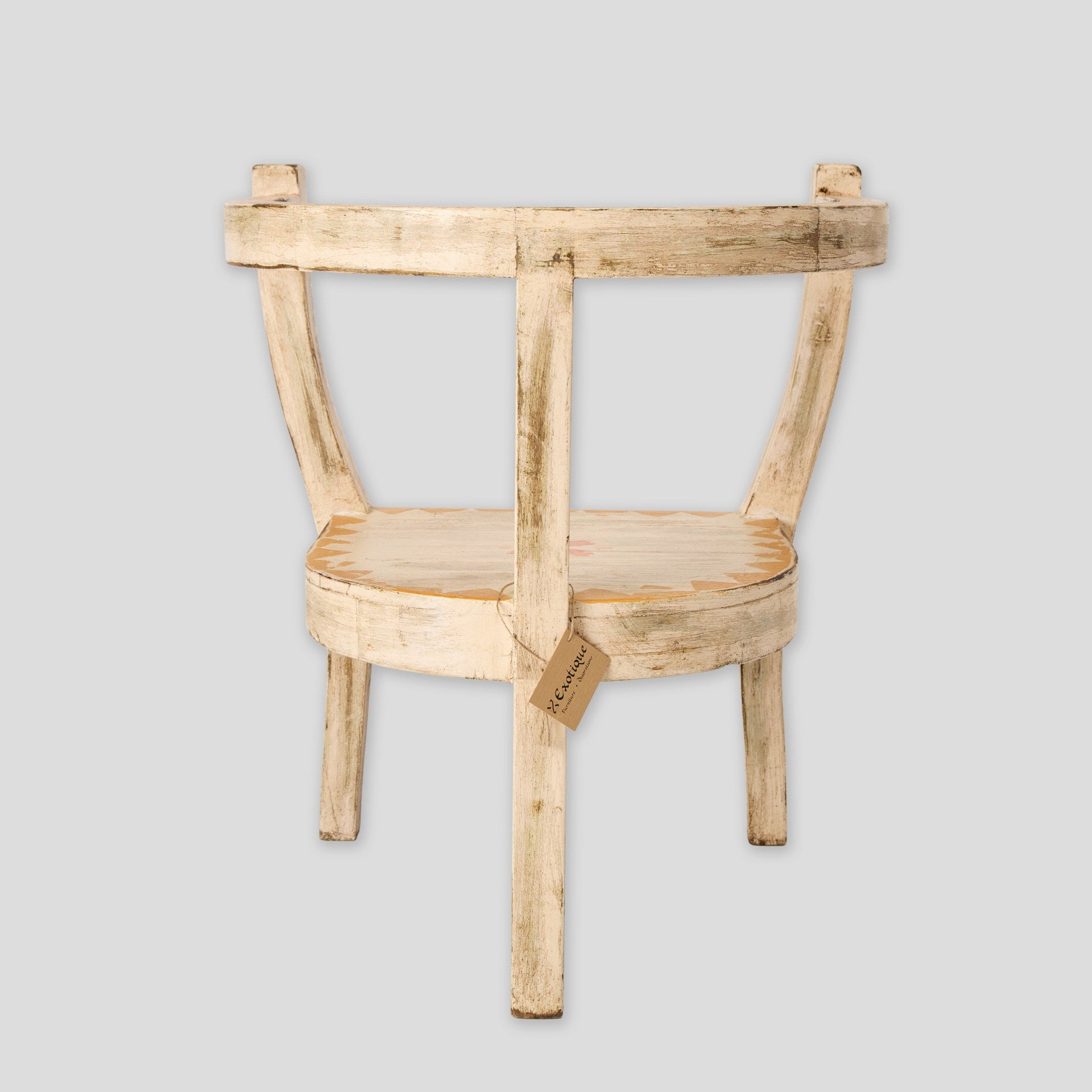 Scaun cu 3 picioare din lemn de mango – scaun vintage decorativ