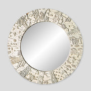 Oglinda rotunda cu rama din lemn de mango sculptat