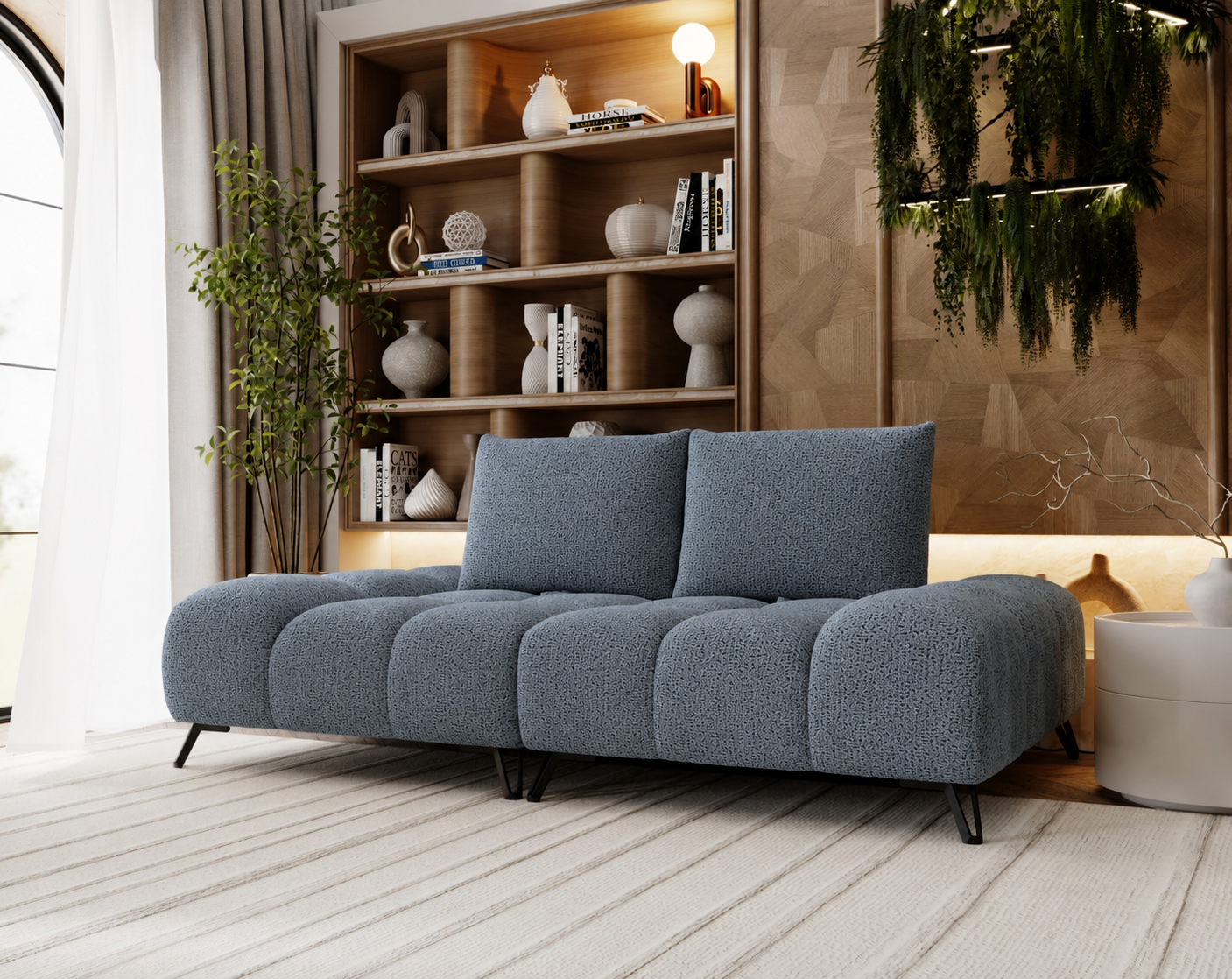 BELLORA Canapea premium din textil albastru pudrat cu spatar reglabil