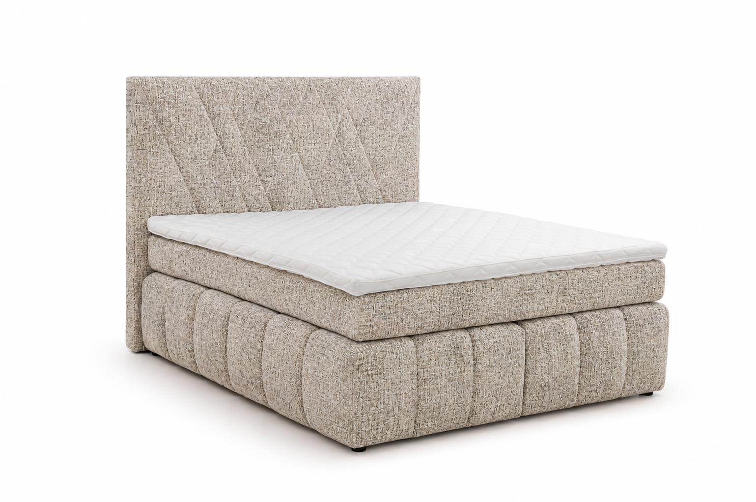 BELLAGIO  Pat matrimonial boxspring tapitat verde cu saltea si topper incluse
