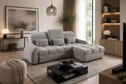 ELITE RELAX  Canapea extensibila din textil gri cu lada depozitare si spatar reglabil