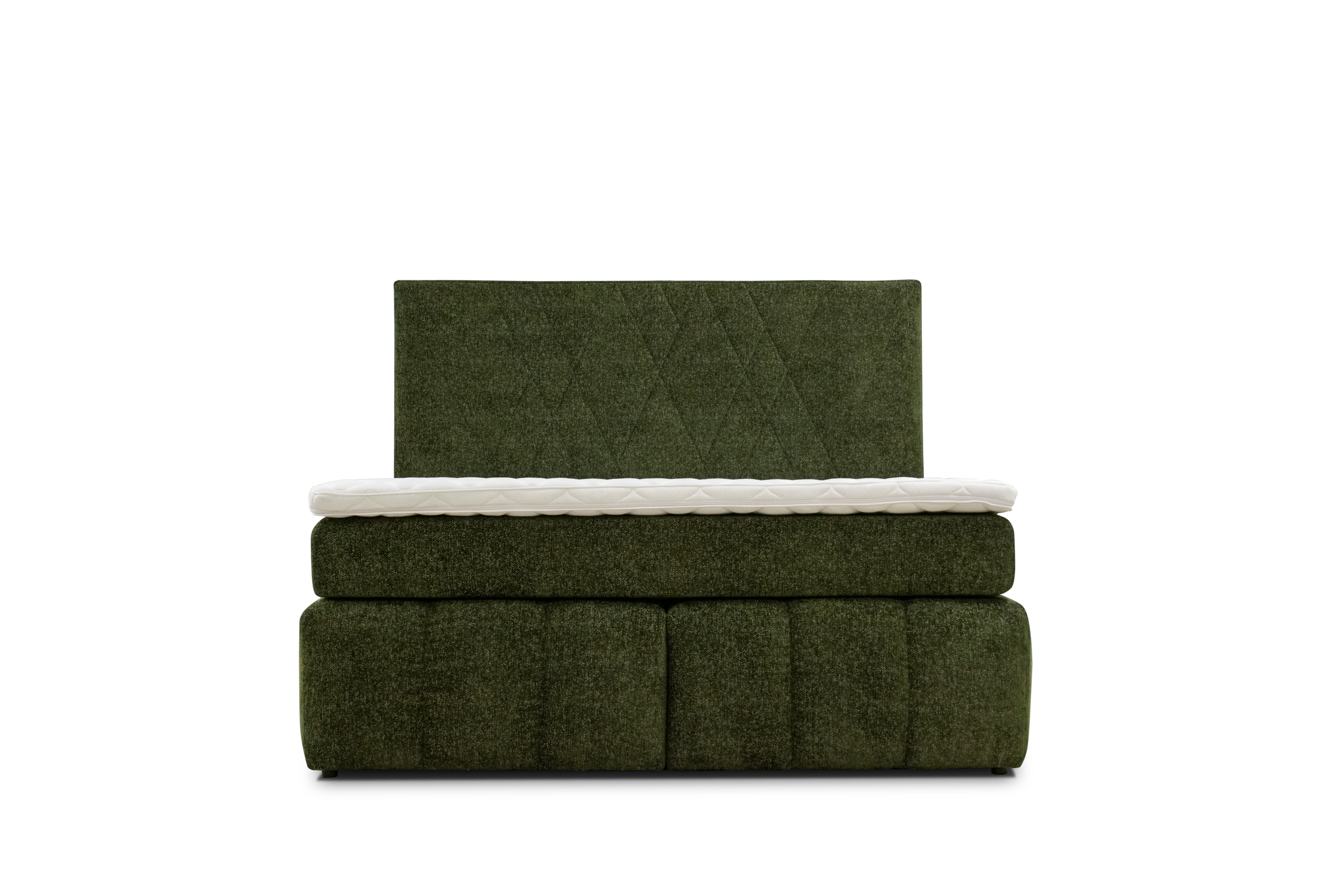 BELLAGIO  Pat matrimonial boxspring tapitat verde cu saltea si topper incluse