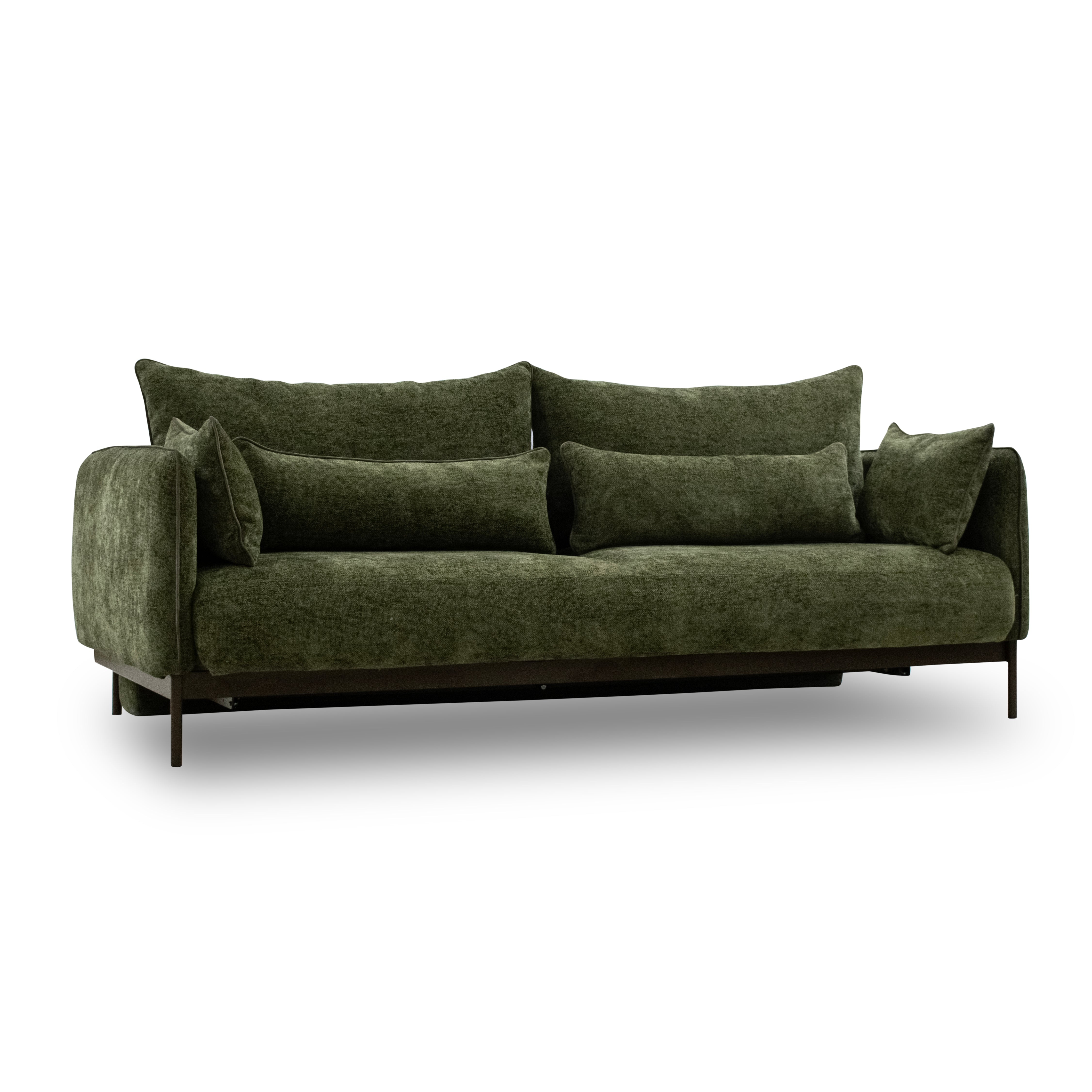 PRESTIGE  Canapea extensibila din textil verde cu 3 locuri pentru interioare moderne
