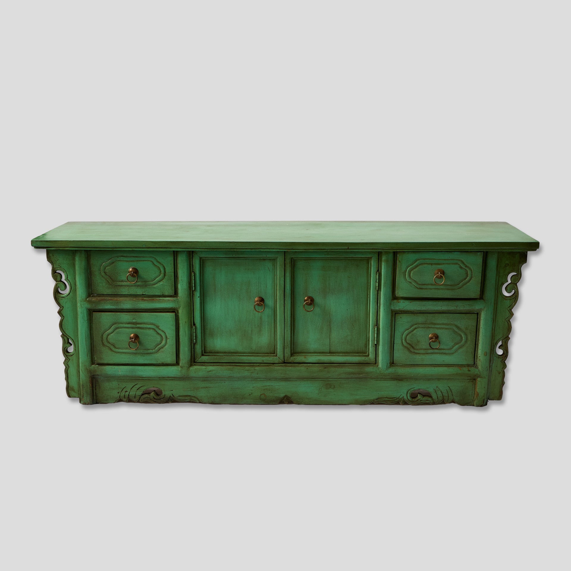 Comoda Verde din Lemn Sculptat