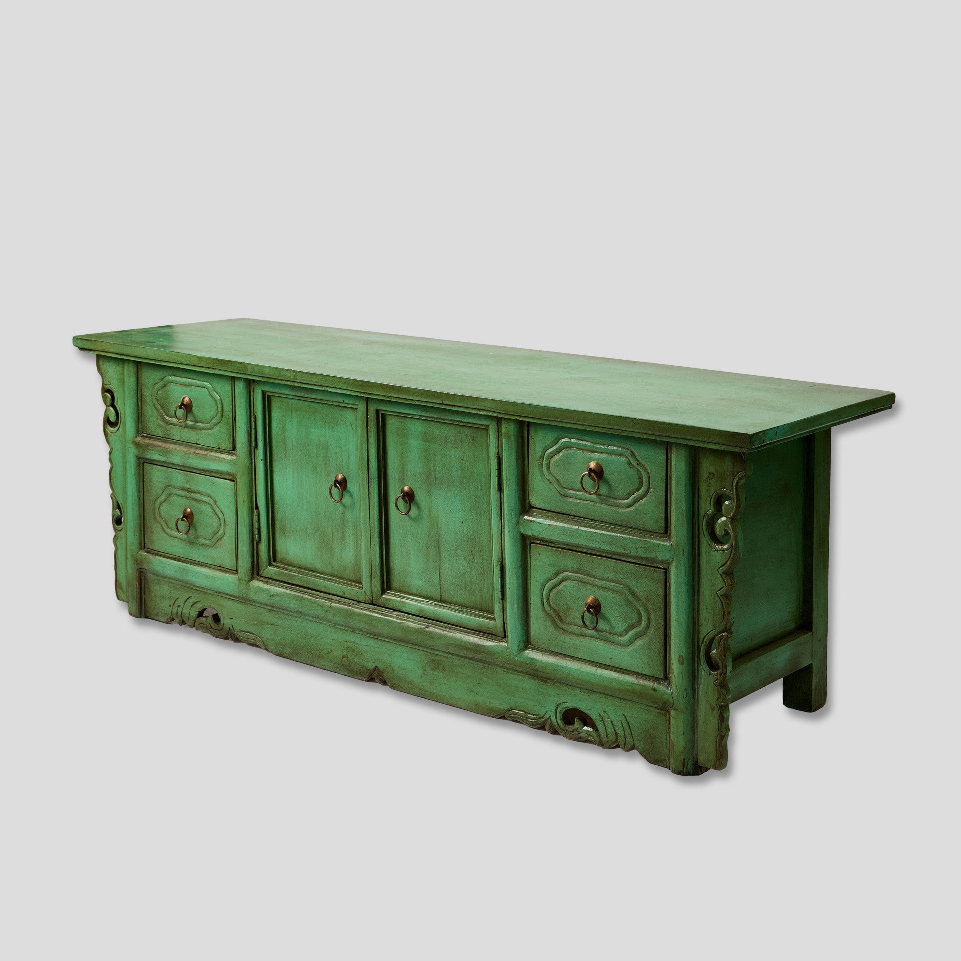 Comoda Verde din Lemn Sculptat