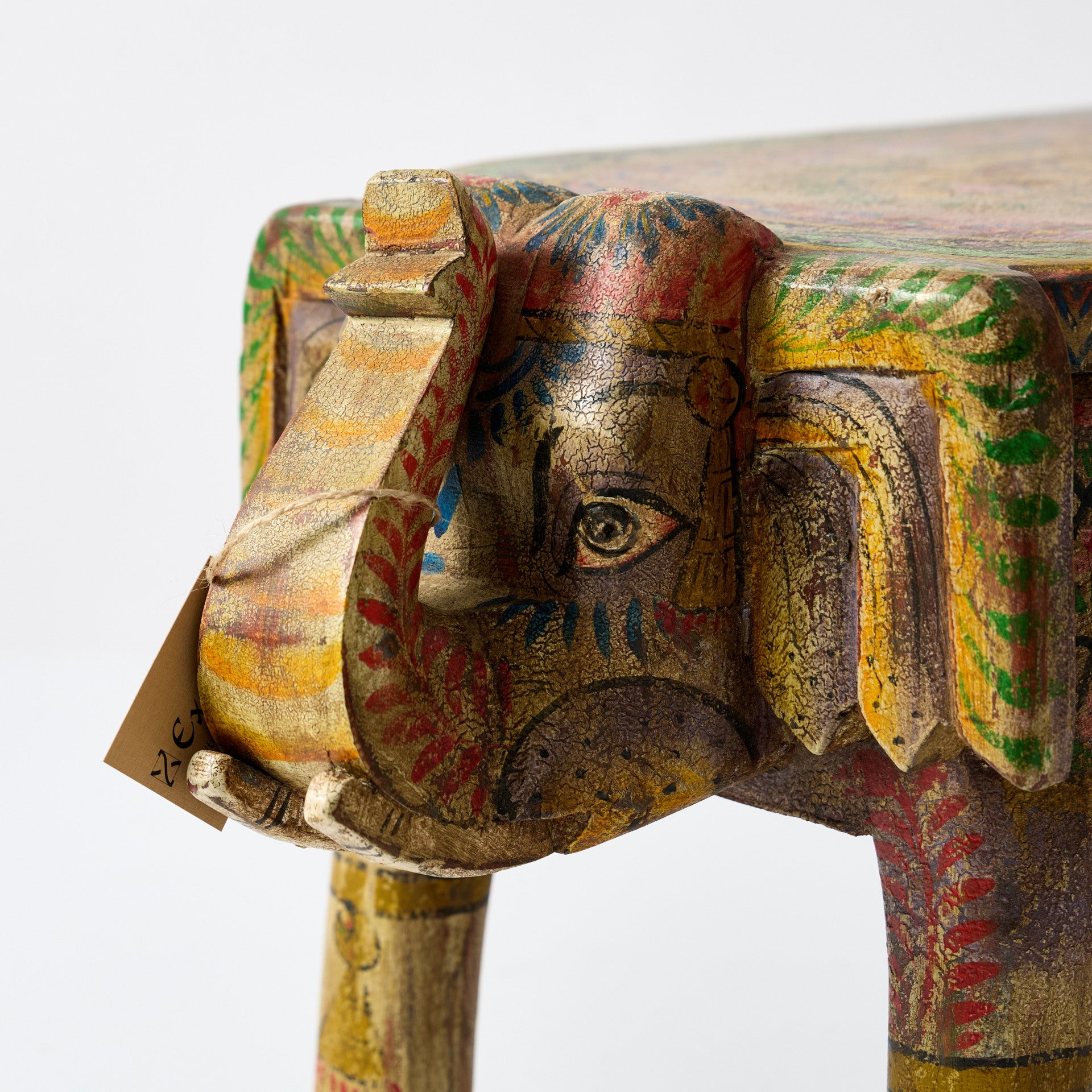 Scaun din lemn de mango cu elefant decorativ pictat