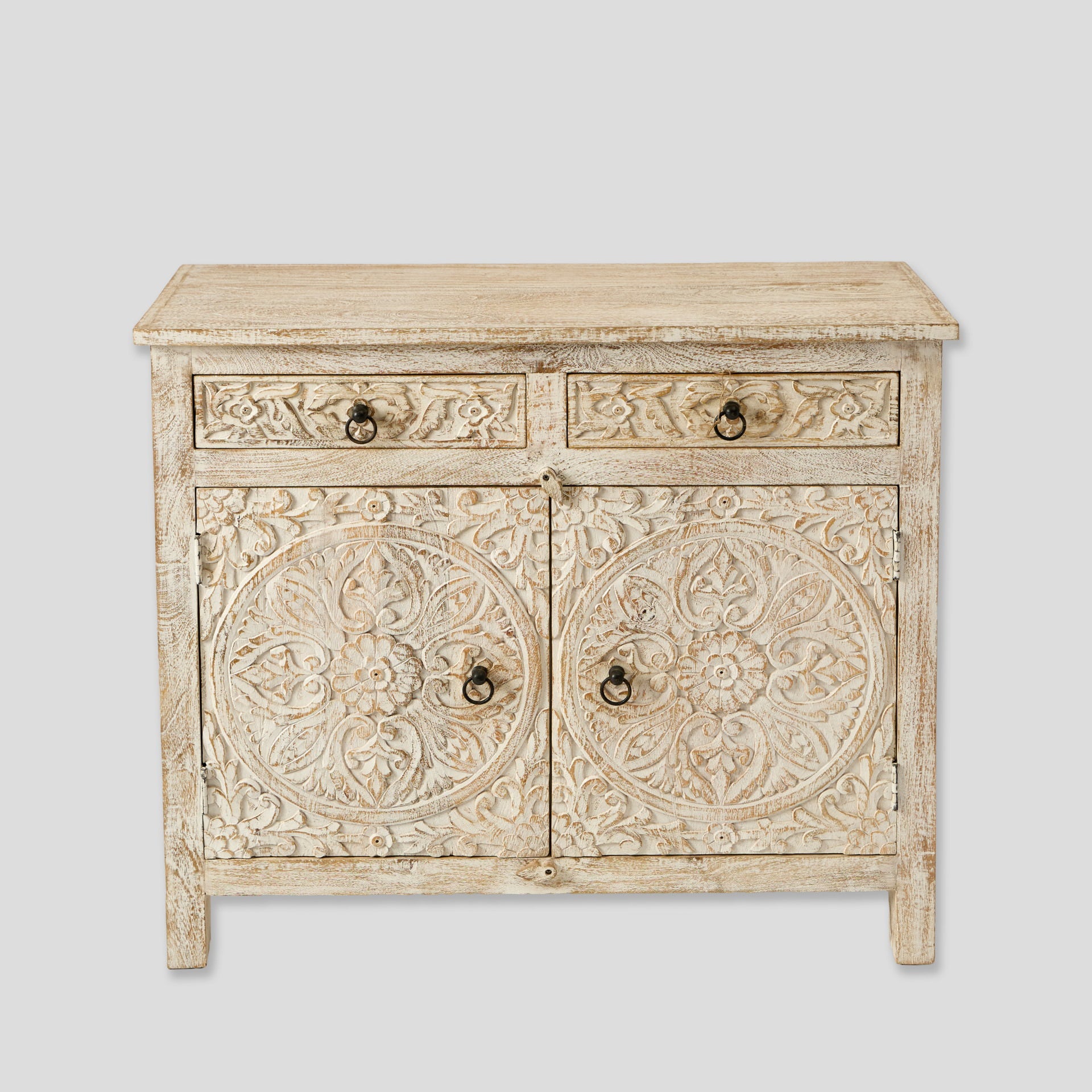 Comoda cu usi sculptate din lemn de mango- pentru living/dormitor
