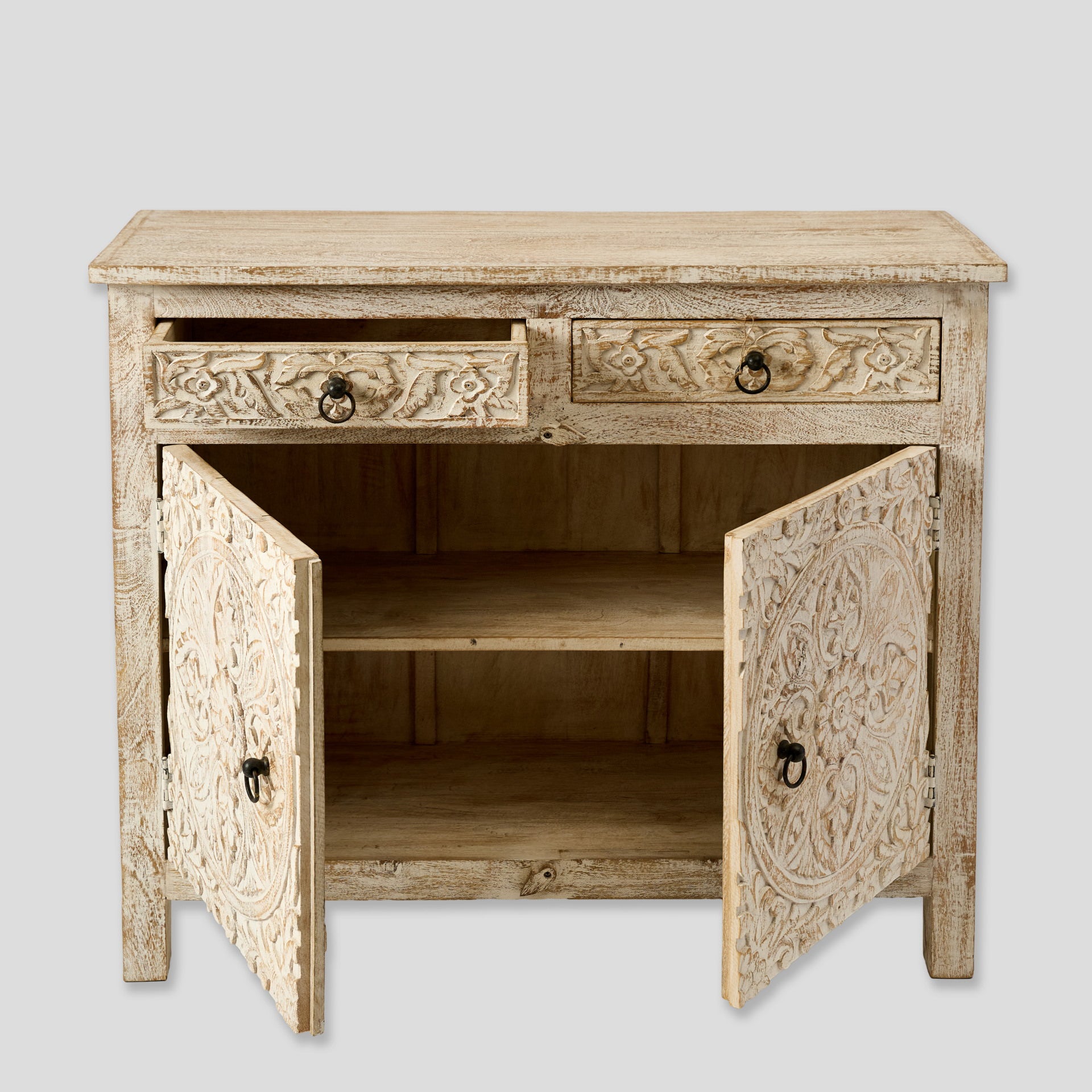 Comoda cu usi sculptate din lemn de mango- pentru living/dormitor