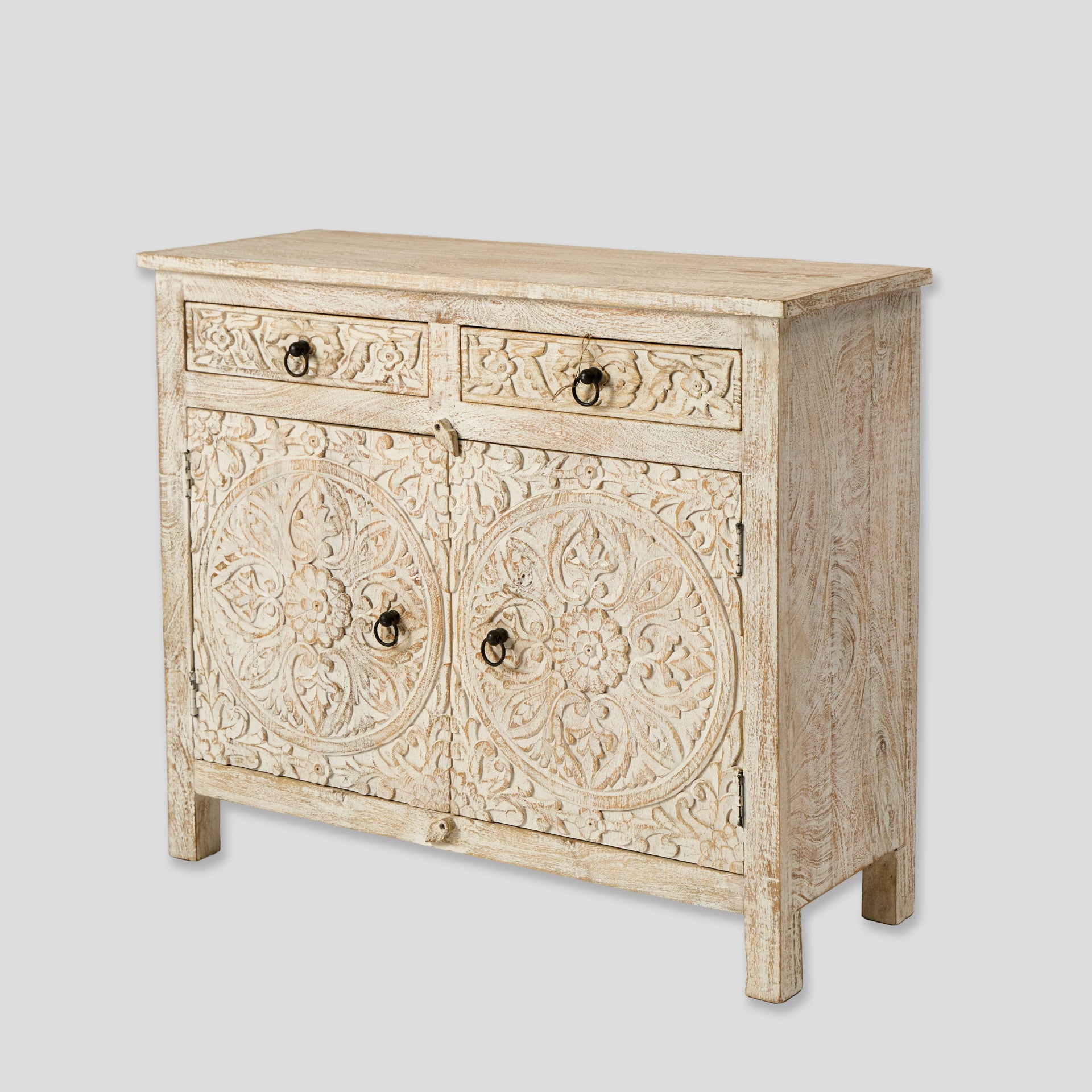 Comoda cu usi sculptate din lemn de mango- pentru living/dormitor