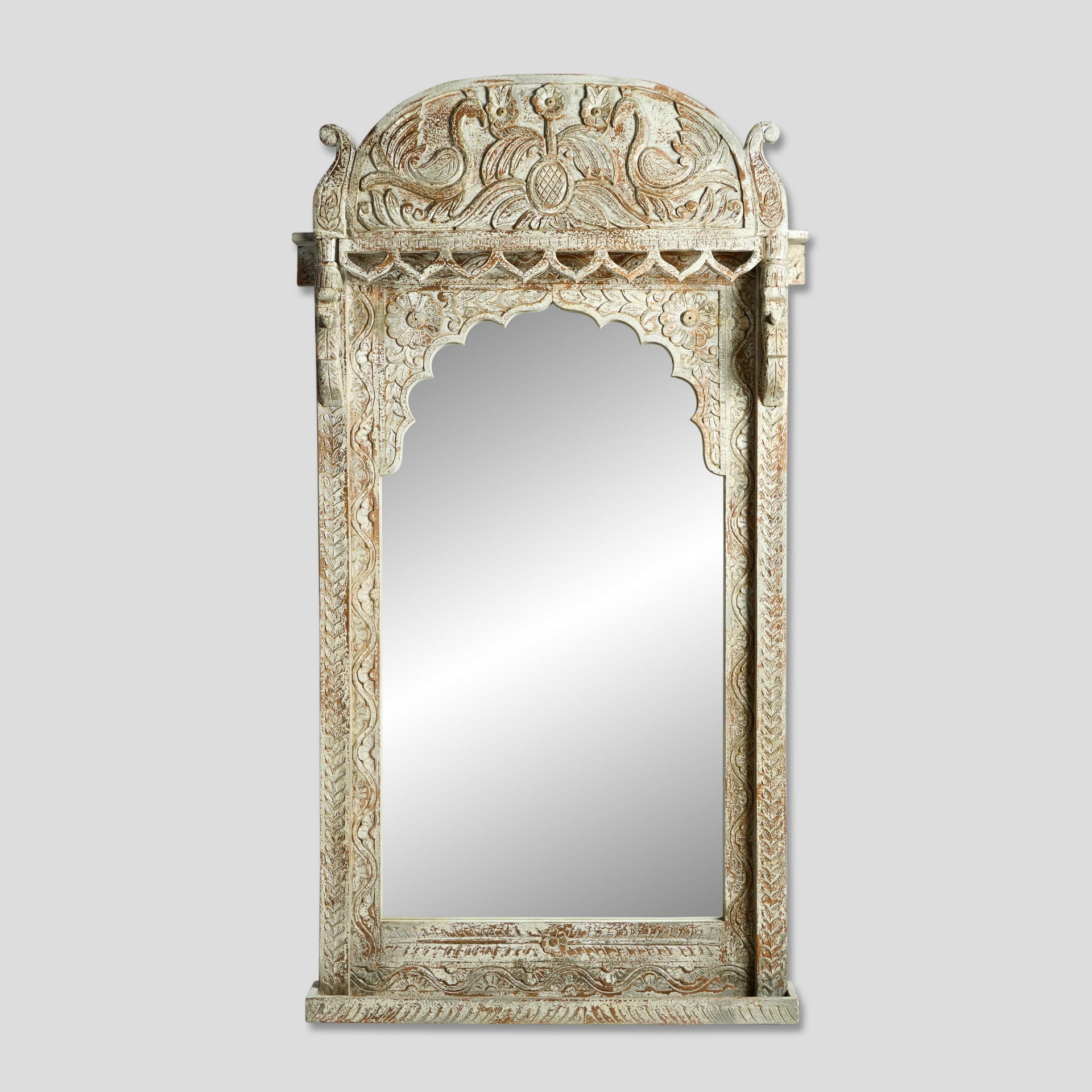 Oglinda din lemn de mango cu rama sculptata cu lebede decorative