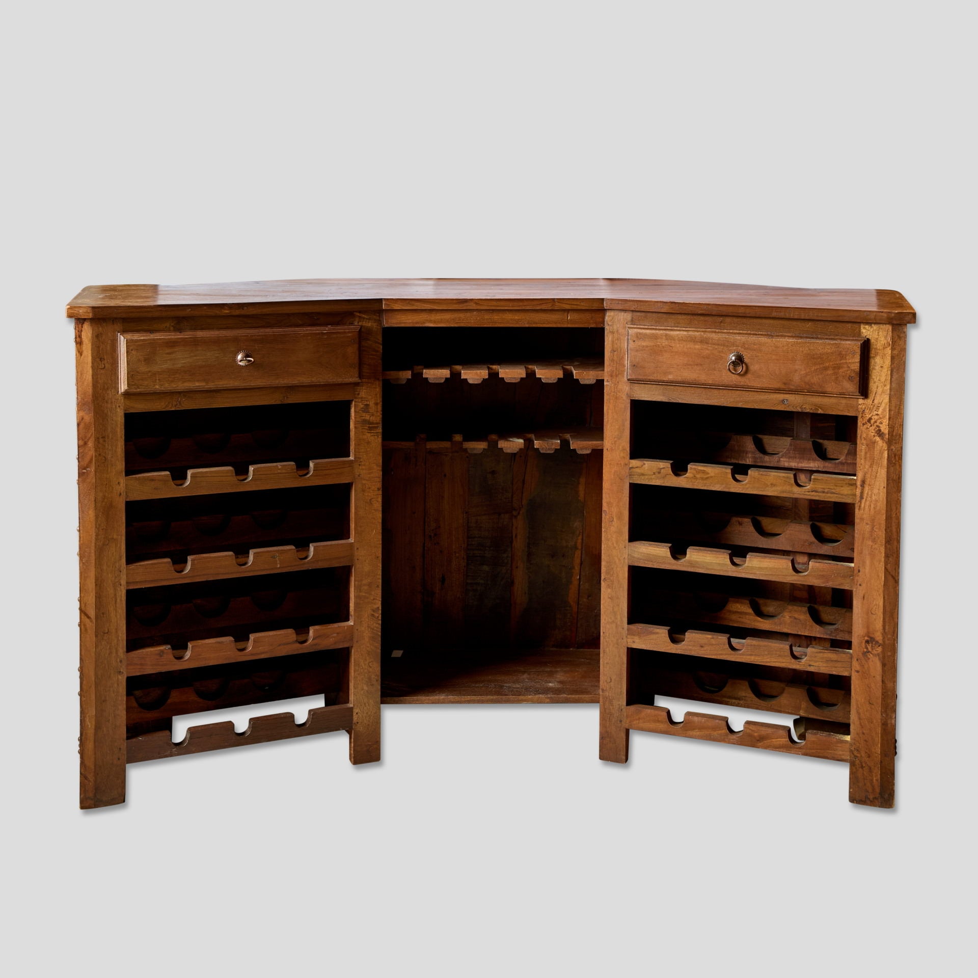 Bar din lemn de tec sculptat cu insertii metalice si spatiu depozitare - pentru  living