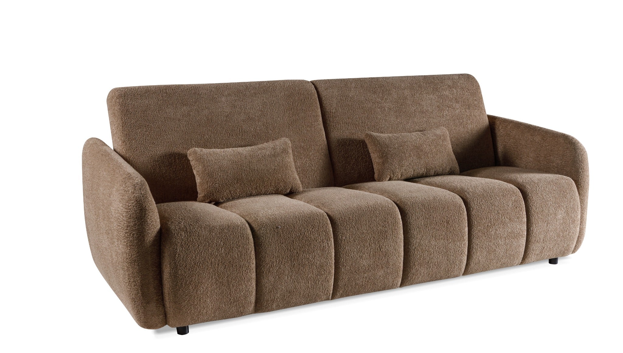 LINEA CONFORT  Canapea extensibila din textil maro cu lada de depozitare
