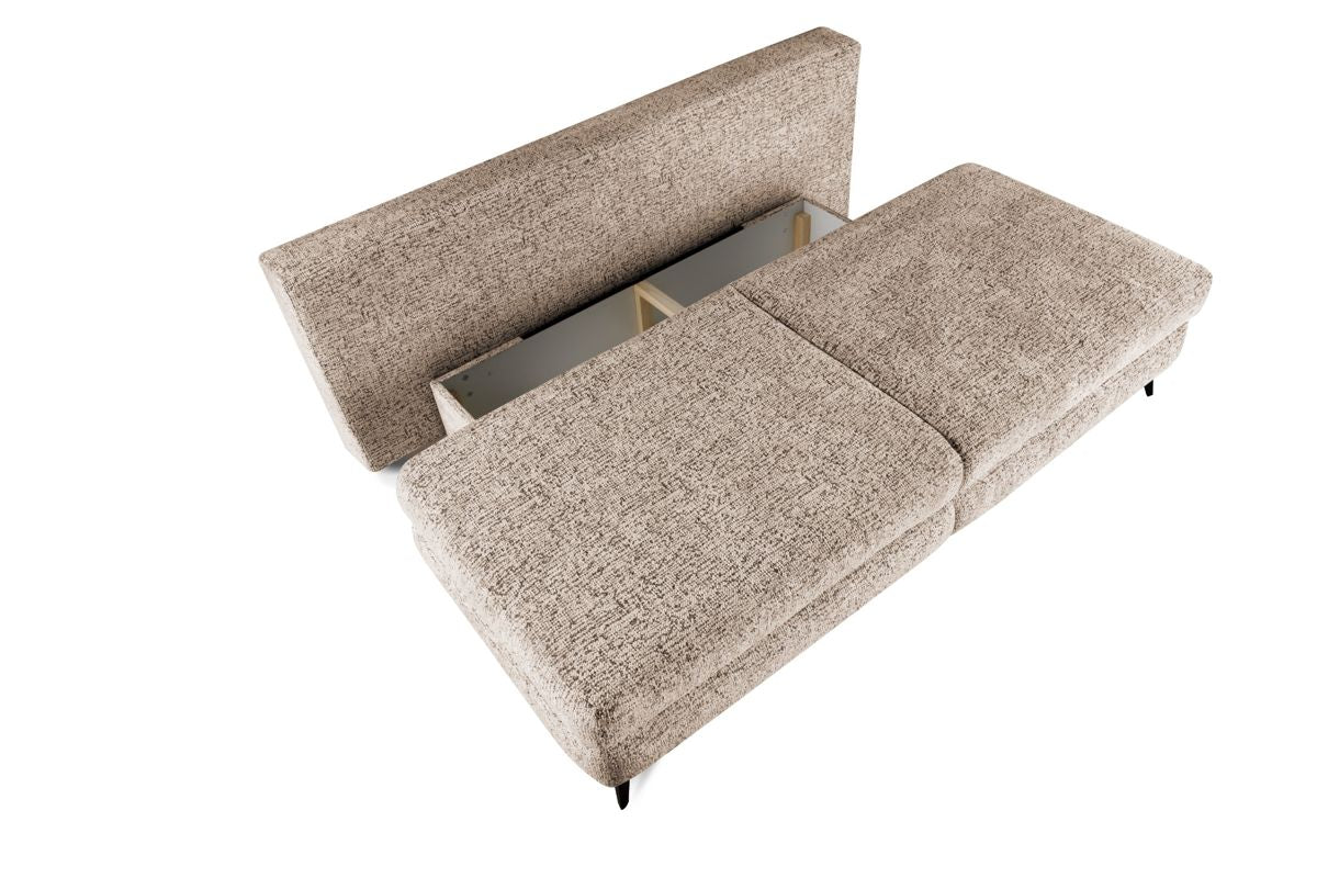 MODULAR HARMONY Canapea extensibila din textil maro cu lada depozitare