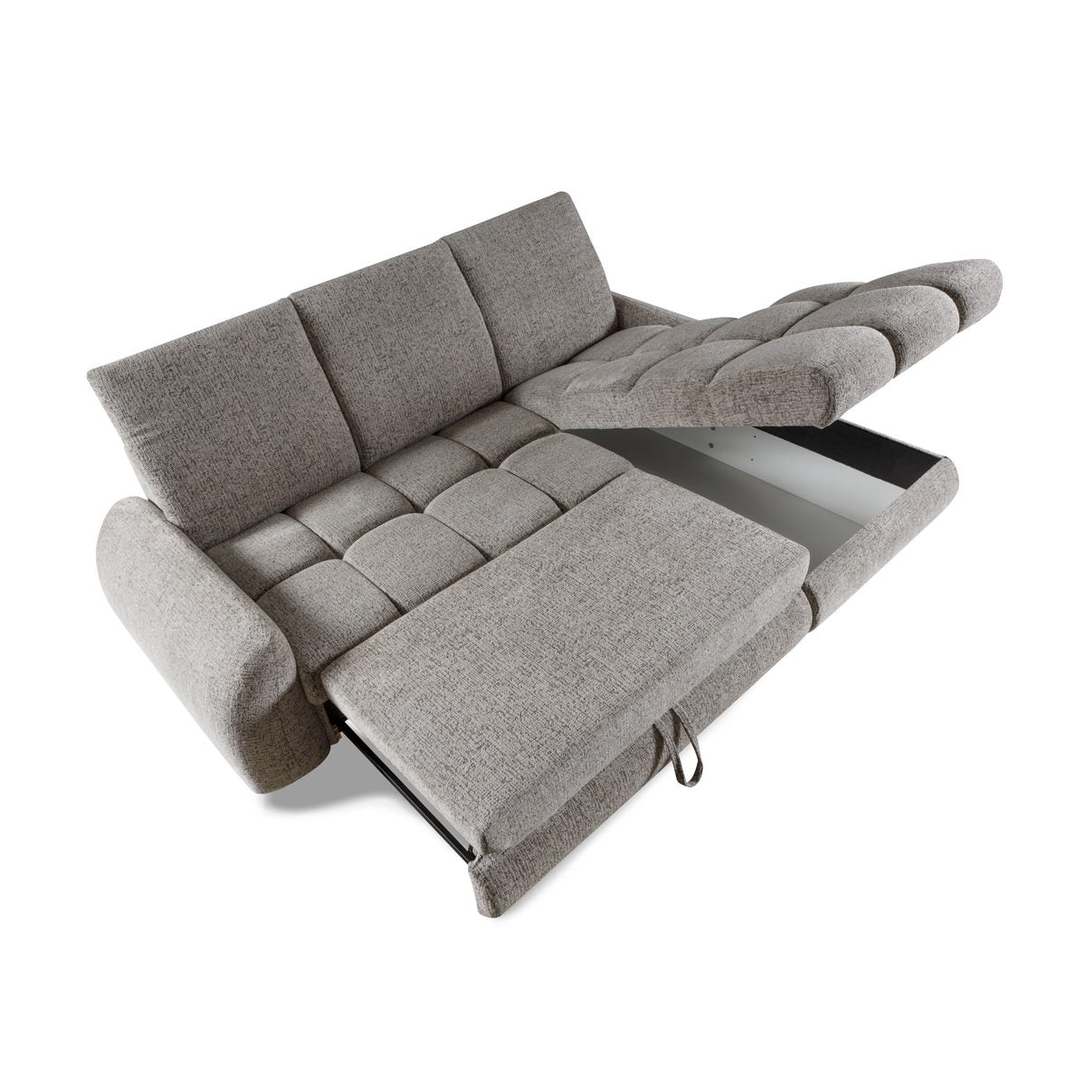 ELITE RELAX  Canapea extensibila din textil gri cu lada depozitare si spatar reglabil