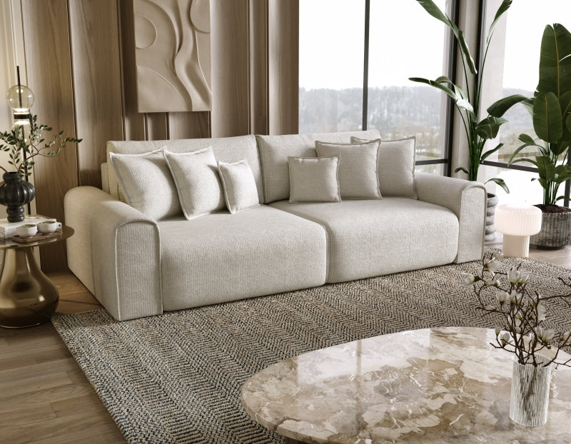 GENEVA Canapea extensibila din textil crem cu 4 locuri