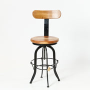 Scaun de bar reglabil, cu spatar, din lemn de mango si metal - stil industrial