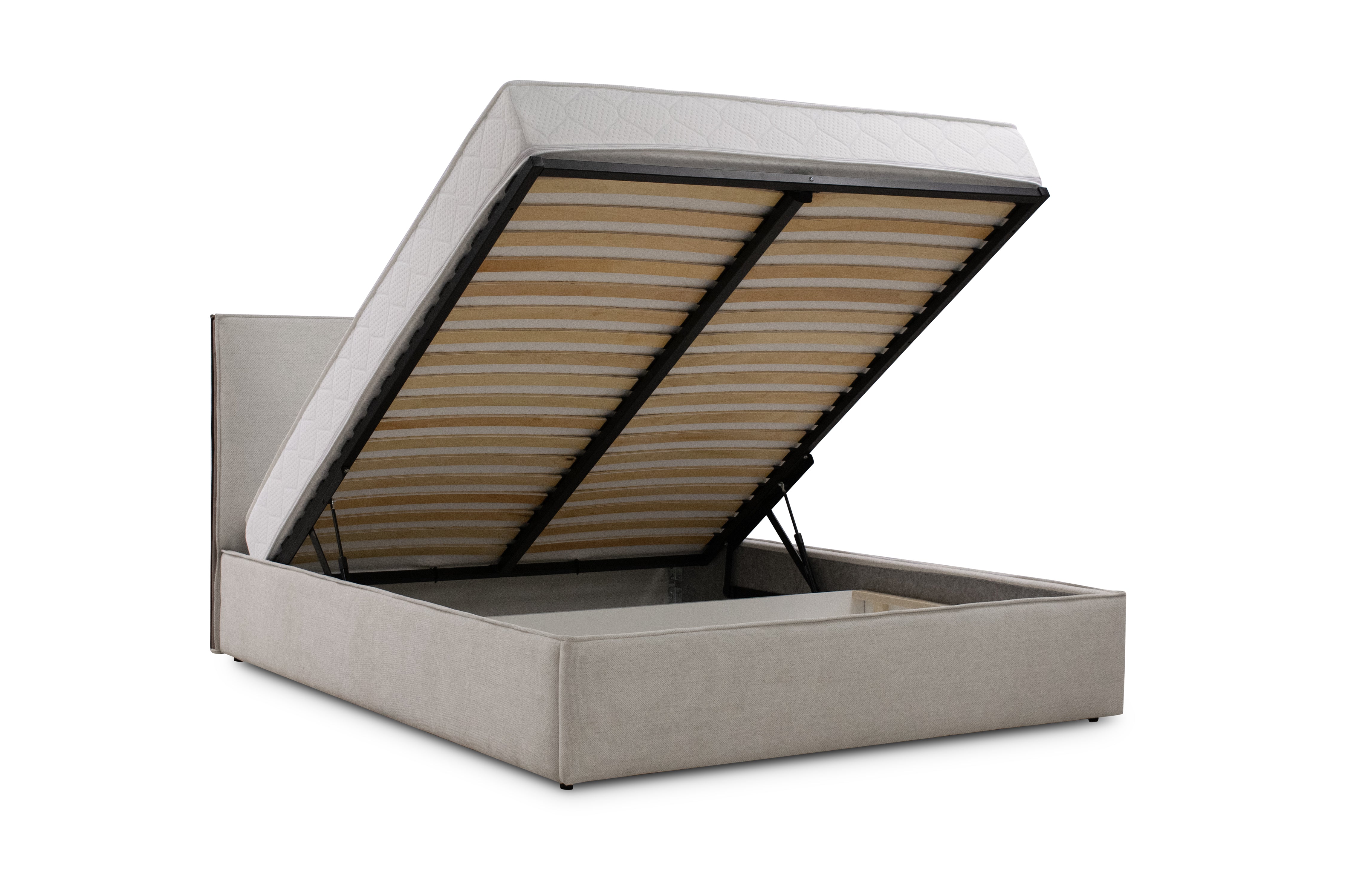 MONACO DELUXE Pat matrimonial boxspring tapitat bej cu lada depozitare