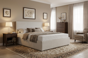 MONACO DELUXE Pat matrimonial boxspring tapitat bej cu lada depozitare